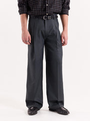 Dark Grey Textured Baggy Fit Trousers